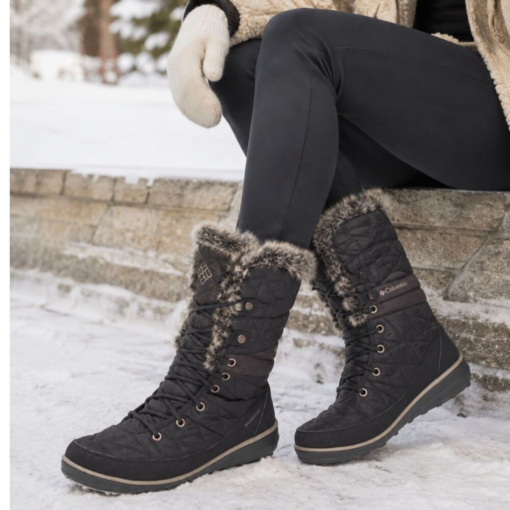 Columbia Waterproof Omni Grip Winter Boots Faux Fur Black Womens 9